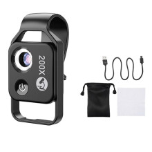 Lente per Microscopio con Ingrandimento 200 X Lente Macro Tascabile Micro-Tipo con Luce LED Mobile per IOS Android Tutti Gli Smartphone,Nero