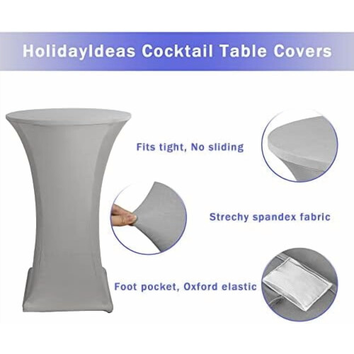 Stretch Spandex Cocktail Table Cover – Light Grey, Fits 1