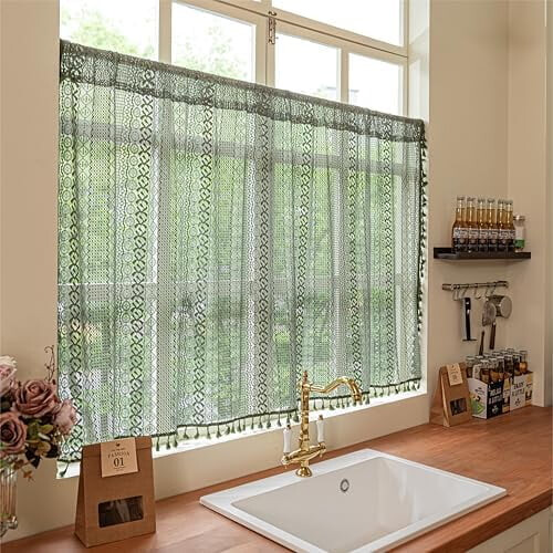 Olive Green Boho Crochet Curtain Panel 59" x 84" 1