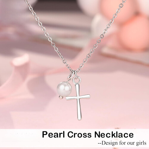 Colar com Cruz de Pérolas - Presente para Batismo, Primeira Comunhão, Crisma, Páscoa e Formatura 1