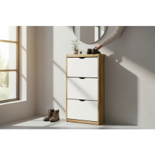 Essentials Wotan Oak & White 3 Drawer Shoe Cabinet
