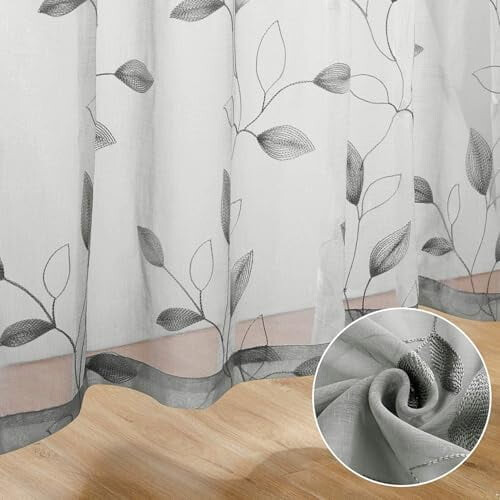 Light Grey Sheer Curtains 52x96 in, 2 Panels, Embroidered 2