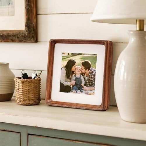 Walnut Wood 6x6 Picture Frame with Bevel-Cut Mat 1