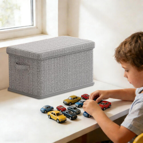 Ριγέ πτυσσόμενο υφασμάτινο κουτί αποθήκευσης με μεσαίο καπάκι, στοιβαζόμενο 1