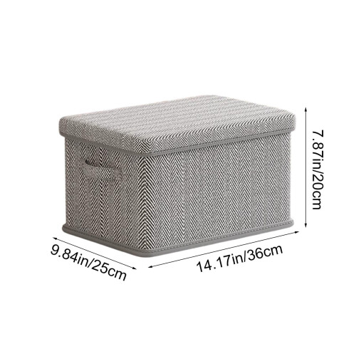 Medium Lidded Storage Box with Striped Design, Foldable Fabric Organizer for Clothes and Wardrobe, Stackable Durable Home Container 2