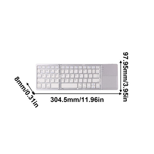 Τριπλό πτυσσόμενο πληκτρολόγιο Bluetooth με touchpad, επαναφορτιζόμενο και φορητό για 2