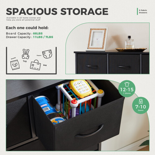 9-Drawer Fabric Storage Cabinet Black 2