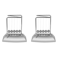2X  Balls Bring 5 Balls, Z Shape  Cradle, Electroplated Metal Material Pendulum Balls with Base