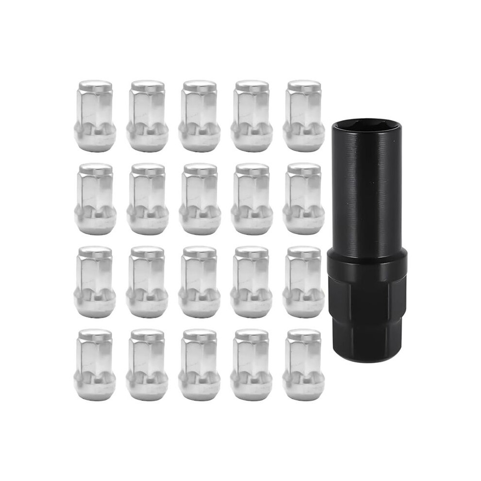 Car Wheel Lug Nuts,20Pcs Chrome Aftermarket Closed End Duplex 6 Spline Lugnut With 1 Key,Fuel Rim Lug For Vehicle Silver 4713286537028