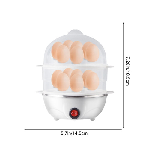 Egg Cooker, Stainless Steel Boiled Egg Maker, Double Layer Breakfast Appliance For Home, Kitchen, Soft Or Hard Eggs(White) 2