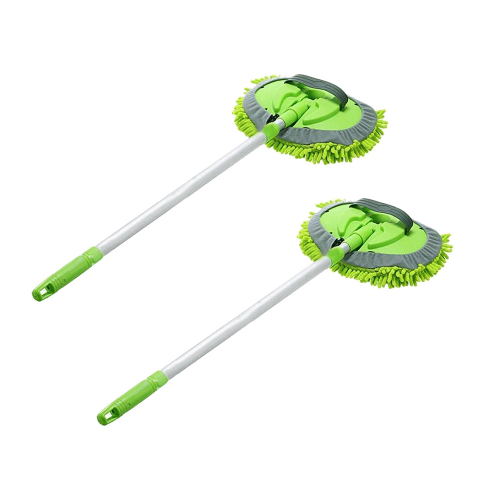 2X 2 In 1 Car Wash Mop Mitt With Long Handle, Chenille Microfiber Car Wash Dust Brush Extension Pole 24-46Inch 4712629776919