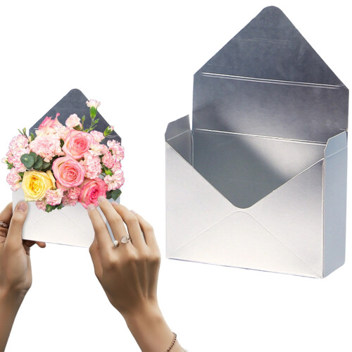 Caixa Envelope Dobrável em Formato de Flor, Prateada, 7,8 x 2,7 x 11,6 polegadas (1 unidade) 2