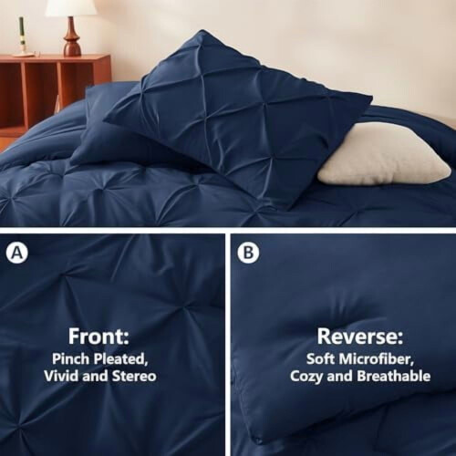 Σετ παπλωμάτων Queen Navy Blue Pintuck 7 τεμαχίων 2