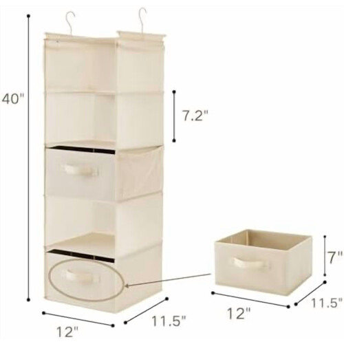 5-Tier Hanging Closet Organizer with 2 Drawers 2