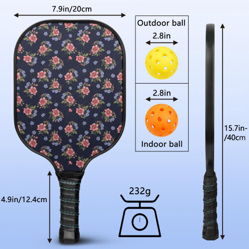 Σετ κουπιών Pickleball με κουπιά από fiberglass σε σχέδια λουλουδιών, 2 μπάλες και τσάντα – 2