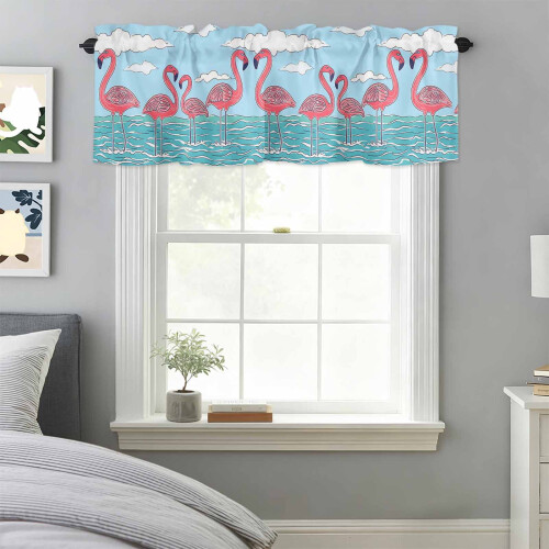 Θήκη για βέργες Flamingo Cartoon Valance 54x18in, για κουζίνα, υπνοδωμάτιο, μπάνιο, σαλόνι – 2