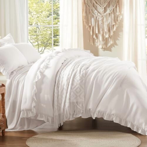 Queen Comforter Set White Shabby Chic 7-Piece 1