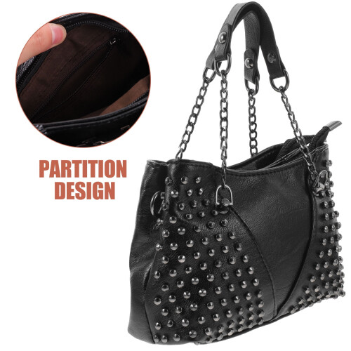 1 Bolsa de Ombro com Corrente Preta em PU da Moda 1