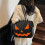 Τσάντα Halloween Tote για γυναίκες με κολοκύθα, νυχτερίδα, φάντασμα, τσάντα ώμου, μόδα, 3