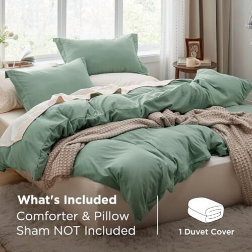 Saliegroene dekbedovertrekset Queen 220x220cm Polyester 1