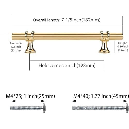 Gold Cabinet Handles Brushed Brass 10 Pack 5 Inch 1