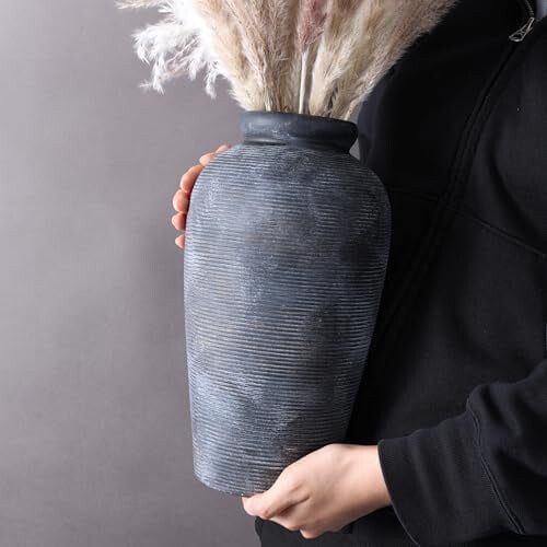 Large Rustic Ceramic Vase – 11 in, Bronze Finish 1