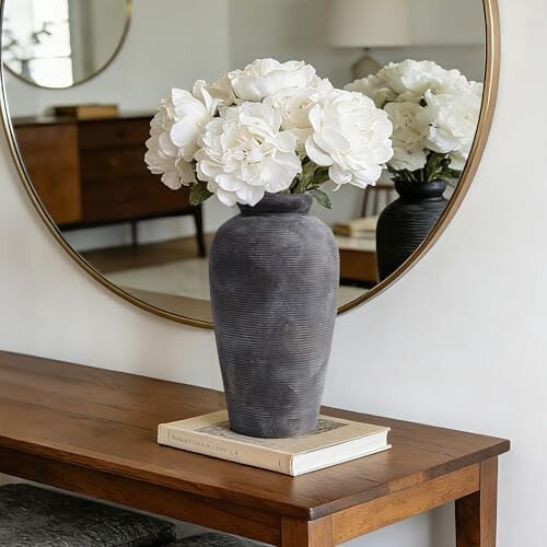 Large Rustic Ceramic Vase – 11 in, Bronze Finish 2