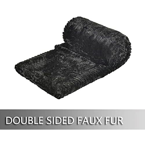 Faux Fur Throw Blanket 50 x 63 in Black 1