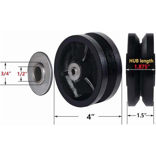 SY AmericaΔιάμετρος 4" x πλάτος 1-1/2" χυτοσίδηρος τροχός V με αυλάκι και ευθύ ρουλεμάν 1