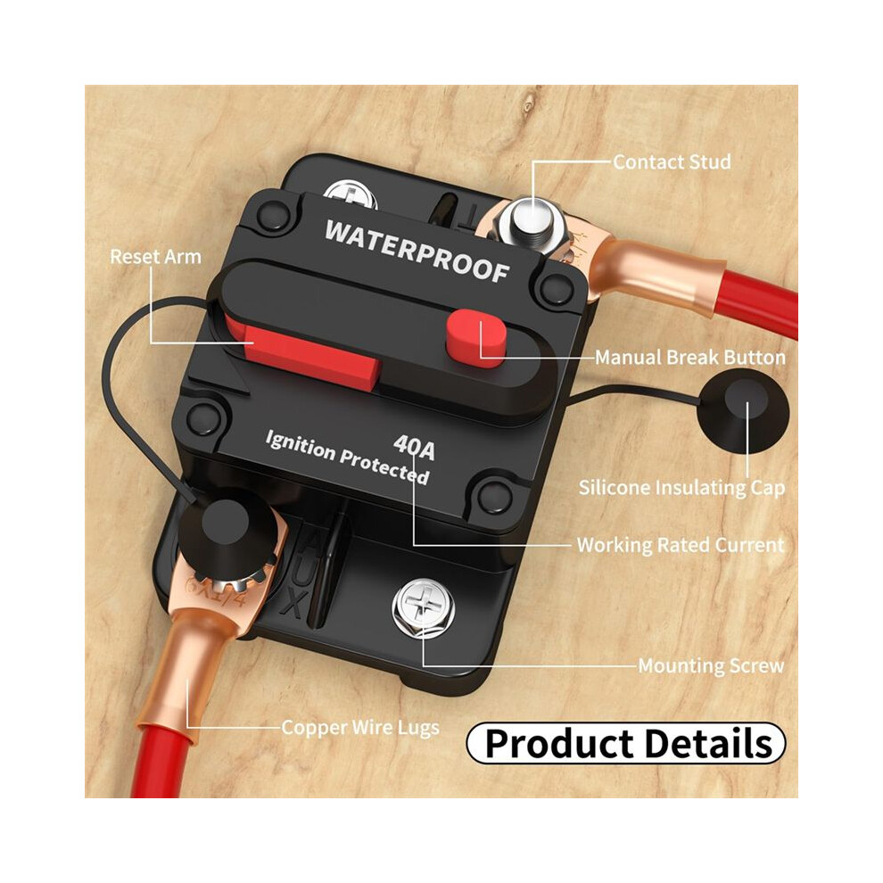 2Set 40 Amp Circuit Breaker 12V - 48V,12 Volt Circuit Breaker 40A Waterproof With Manual Reset Inline For Rv Audio 6033474017742