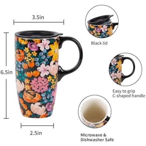 17 oz Ceramic Travel Mug with Splash-Resistant Lid 2