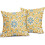 Κίτρινες & Μπλε Μαξιλαροθήκες Boho 20x20", Vintage Λουλούδι, Θήκες Μαξιλαριών από Λινό, 2