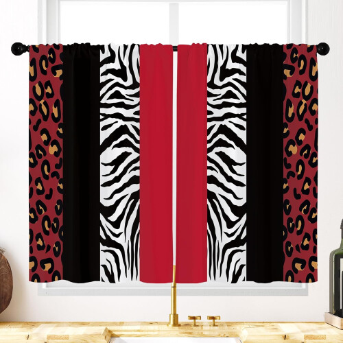 Leopard Print Kitchen Curtains Red Black 27.5x36 in 1