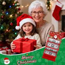 Conjunto de 5 Porta-Dinheiro de Natal com 10 Compartimentos e Envelopes Surpresa para Dinheiro, Perfeitos para Festas Natalinas.