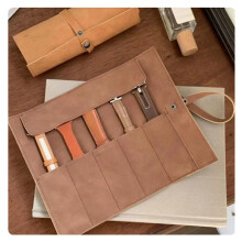 Watch Band Case Organizer,PU Leather Travel Watch Case Watch Roll Organizer,Watch Band Portable Storage Bag Light Brown