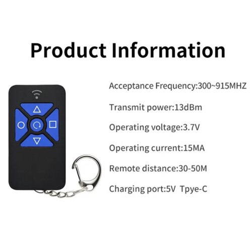 Rechargeable 2Channel Remote Control Clone Copy Duplicator for Garage Door Electric Gate Fixed Rolling Code 300-915Mhz A