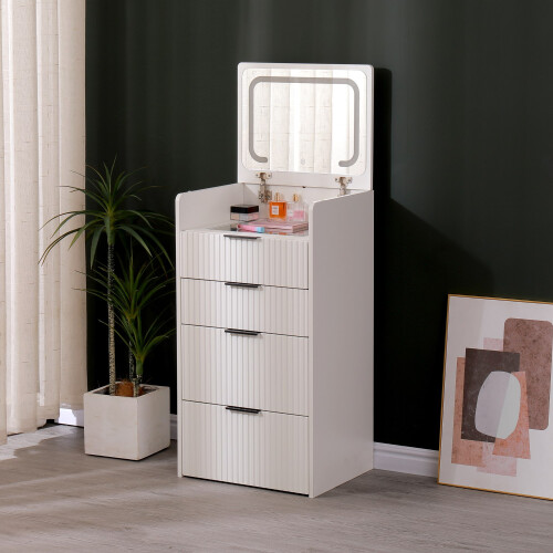 Westwood WestWood Textured LED Vanity Dressing Table 3 Drawers Flip Mirror Storage Stool 2