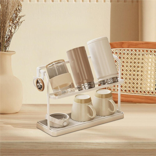 Home Desktop Double-Layer Cup Holder, Upside-Down Drain Rack for Tea Sets, Teacups, and Water Cups.