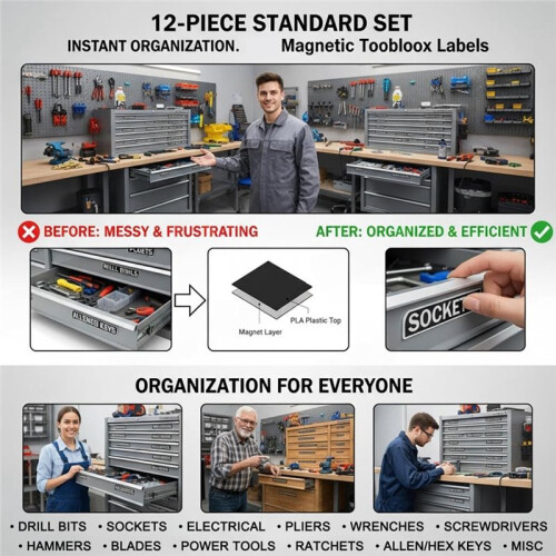 12pcs Magnetic Toolbox Labels for Organized Tool Storage Portable Magnetic Labels 2