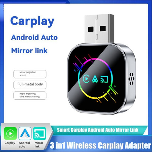 3 in 1 Wireless Carplay  Mirror Link Carplay Android Auto USB Adapter Wired Carplay to Wireless Carplay Silver 2
