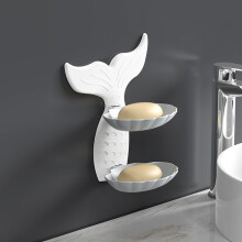 Porte-savon à double étage en forme de poisson rouge – blanc et gris – 120 g