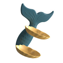 Jabonera de pared de dos niveles con diseño de pez dorado, azul