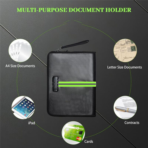 Fireproof Document Bag, 5200 Fireproof Document Box with Lock, Handle and Zipper, Document Organizer for Cash, for Home