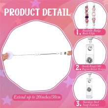 24 Pcs Beadable Badge Reel Retractable Clips Holder for Beads Bulk Blank Bar ID Name Badge Reels with Belt Clip,White