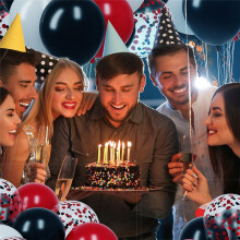 Red Black White Latex Balloons 60 Pack 12inch Confetti Balloons with Ribbons for Party Supplies