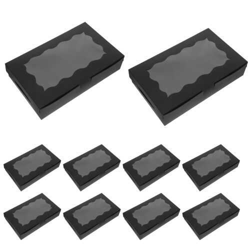 100Pcs Black Kraft Paper Pastry Packaging Boxes with Window for Bakery 2