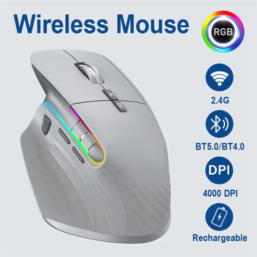 Mouse Wireless Mouse  5.0 Mouse Ottico Portatile Wireless 2.4G Mouse Ergonomico per Computer Destrorso Grigio