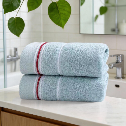 Serviettes de bain en coton bleu clair 74 x 33 cm 1