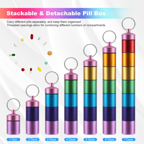 Pill Organizer-Weekly Pill Box-Metal Pill Box 7 Day Waterproof-Travel Pill Case - Stackable Pill Container 2 Pack 2