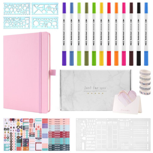 A5 Hardcover Dotted Journal Notebook with 184 Numbered Pages,Dotted Journaling Kit for Beginner Green 1